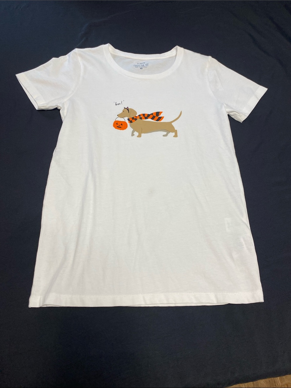 J. Crew White Tee with Tan Dachshund & Orange Pumpkin Graphic, NWT size XSmall